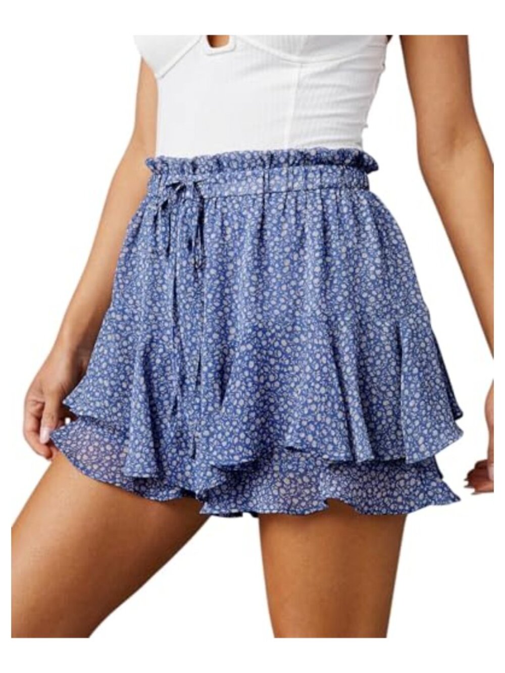 Boho Ruffle Hem Chiffon High Waisted Shorts